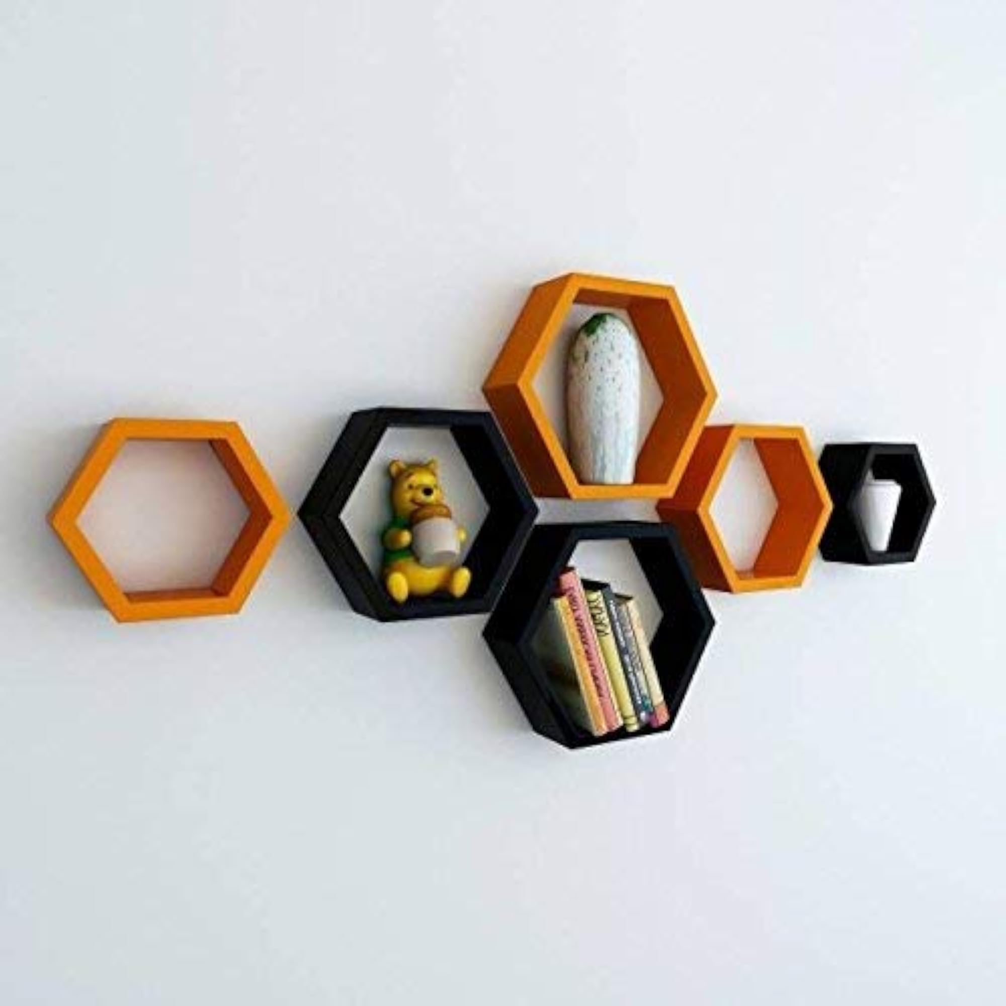 Hexagon Shape Storage Wall Shelves Rack Set of 6, Black