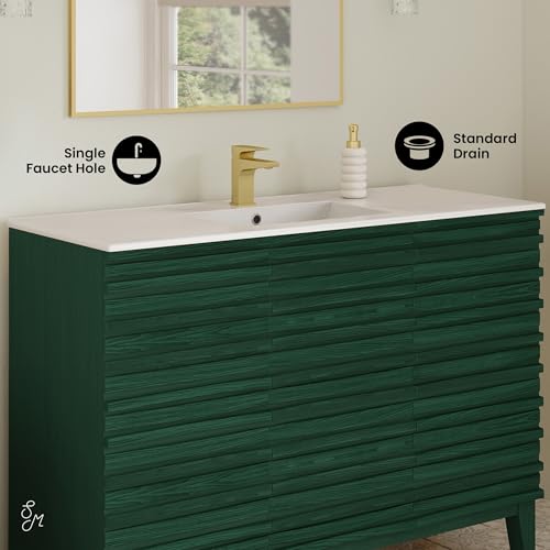 Image of Swiss Madison Cascade 48 inch Freestanding Bathroom Vanity in Green Oak with Sink Top