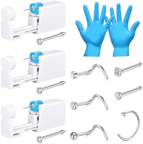 LAURITAMI Pistola Orecchini Usa e Getta,4 Pezzi Set Unisex per Forare i lobi delle Orecchie con Strumenti, Pistola Piercing Set per Piercing da Usare a Casa con Orecchini a Bottone CZ da