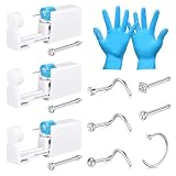 LAURITAMI Kit Pistolet Piercing Nez, 4 Pièces avec Fiche Nez, Sécurité Portable, Argent Set avec 6 Piercing Nez Fiche Anneau et Gants