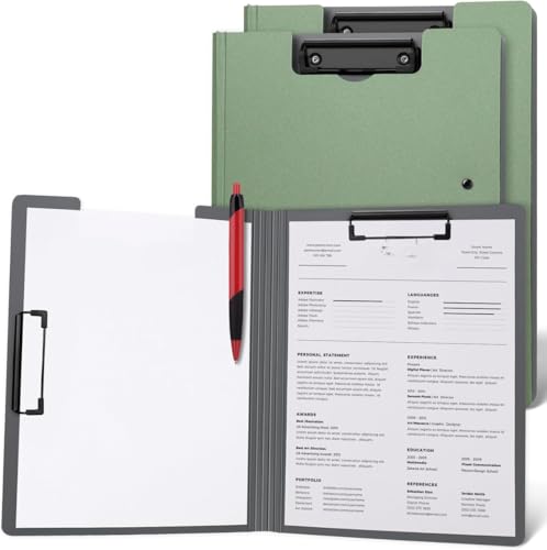 Image of File Cover Folder Clipboard,Multi-Functional Binder Dual Clip File Folder,360 Degree Flip Sturdy Writing Pad with Strong Metal Clip,PP File for A4 Size Business,Office,School Papers (2, Green)