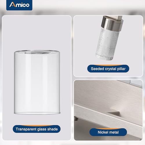 Image of Amico Bathroom Vanity Lights, 4 Lights Brushed Nickel Bathroom Lighting Fixtures with 3CCT Adjustable, Modern Wall Light Over Mirror with Crystal Bubble Glass Shade