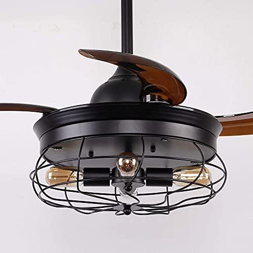 Ceiling Fan With Lights 34 Inch Black Rustic Ceiling Fan With Remote 3 Retractable Blades, 4 Lights Not Included #TOP7