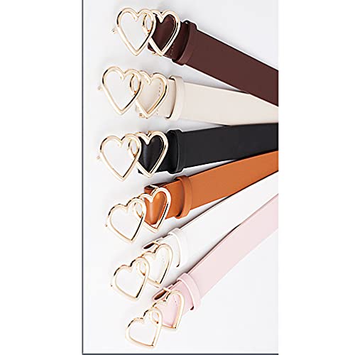 Heart Belt Women PU Leather Belts with Double Heart Ring Metal Buckle for Jeans Shorts Casual Waist Belt2