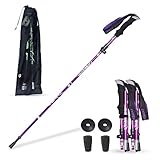 Zeroall Trekkingstöcke Zusammenklappbar Wanderstöcke Justierbares Ultraleichtes Aluminium Walking Stöcke mit Eva Grip für Wandern Trekking Camping Reisen Klettern(Lila)