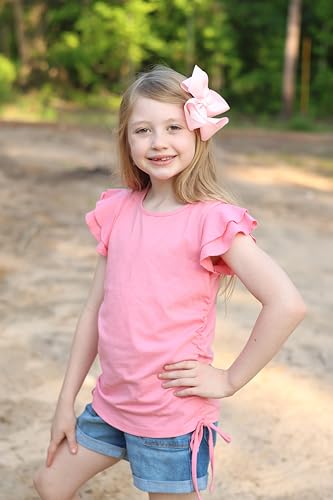 Image of Arshiner Girls T Shirts Ruffle Short Sleeve Ruched Knot Side Tunic Blouse Summer Tee Tops