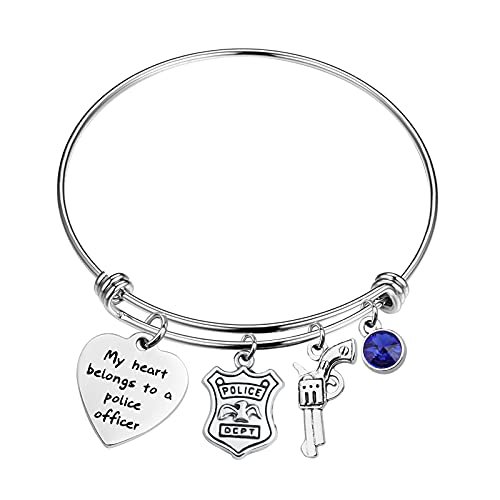 POTIY Police Officer Gift Correctional Officer Bracelet My Heart Belongs to a Police Officer Bracelet Gift for Police Mom Wife Daughter Girlfriend