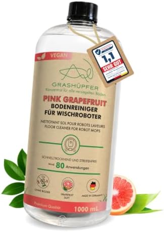 GRASHÜPFER® Bodenreiniger für Wischroboter [PINK GRAPEFRUIT] - Wischroboter Reinigungsmittel kompatibel mit Roborock, Dreame, Ecovacs & Co. geeignet für Laminat, Parkett, Vinyl & F