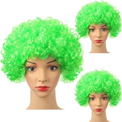 Rivvlive 3 Pack St. Patrick Costume Wig Green Irish Wig Afro for Men Women Short Curly Fluffy Disco Funny Hairpieces Cosplay Anime