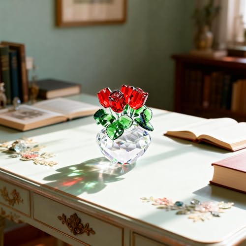 Figurine de rose rouge en cristal pour decoration de salon - 8