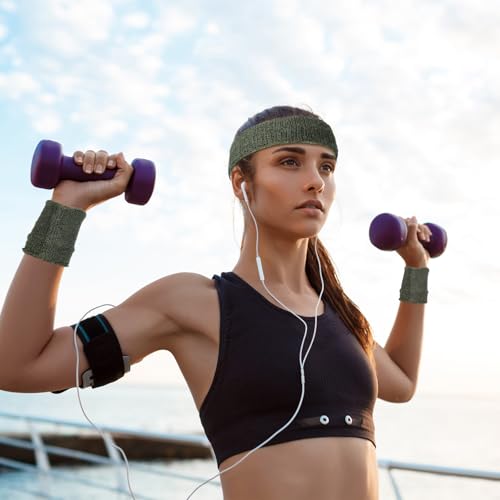 Image of Civaner 12 Pcs 80 90s Neon Sweatbands Soccer Baseball Headbands Wristband Set for Men Women Party Cotton Headbands Terry Cloth Athletic Sweat Bands for Tennis Football Gym Outdoor