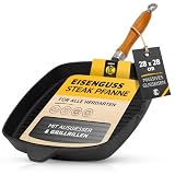 Krüger Gusseisen Steakpfanne Rustica 28x28 cm Rillenboden | Kirschholzgriff