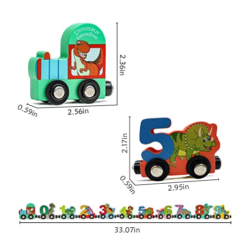 Guarboo 11 Pcs Wooden Dinosaur Train Car With Numbers，Educational Toys For 3-8 Years Old Girls Boys,Digital Dinosaur Magnetic Train Toy Visual Puzzle Preschool Toy - Ideal Gift #TOP5