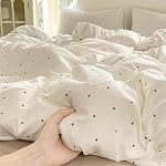 Polka Dot Duvet Cover Queen Size Black Cream Polka Dots Bedding Set Aesthetic Soft Breathable Duvet Cover Set 3 Pieces with 2 Pillowcases Kids Adult Women