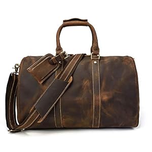 Luufan Herren Echtleder Reisetasche Große Kuh Leder Weekend Bag Overnight Messenger (Brown6)
