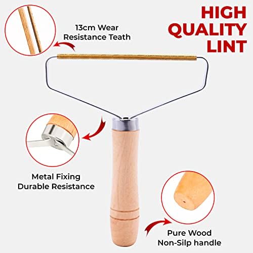 SKYBEZ Portable Lint Remover  2PCS Lint Roller For Clothes And Carpet  Manual Fuzz Shaver Brush Tool Quickly and Effectively for Couch, Stairs, Blanket, Coat (Light Brown, Wood)