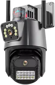 Câmera de Segurança Externa Dupla 4K, 6MP, Sirene Policial, Visão Noturna, WiFi
