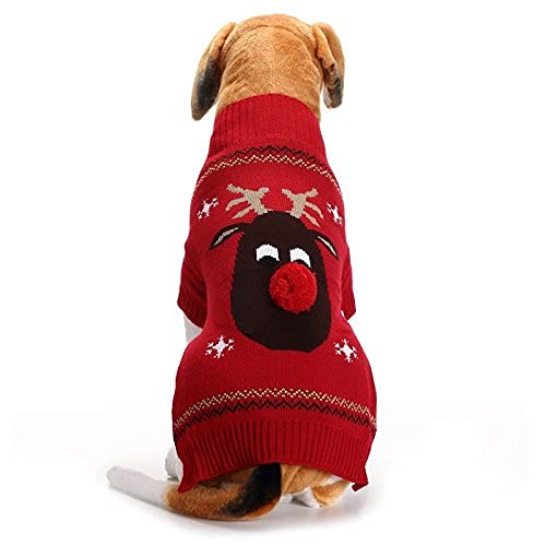 ABRRLO Hunde Kostüme Hundebekleidung Baumwolle Pullover feiern Weihnachten-Tag Winter Mantel Strickpullover Haustier Hund Pullover Haustier Kostüm Fashion Urlaub Party Geschenk (L, KitzD)