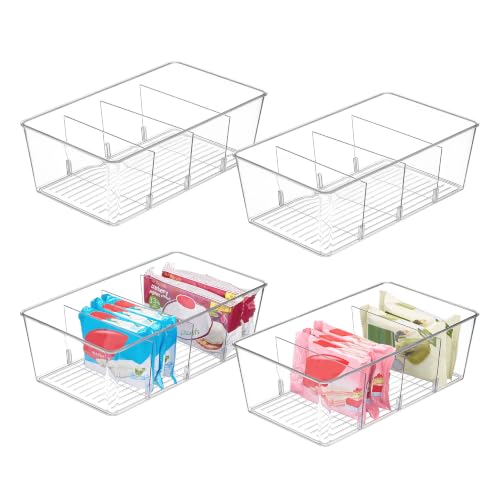 Vtopmart 4 Pack Food Storage Organizer Bins, Clear Plastic, 4 Compartments