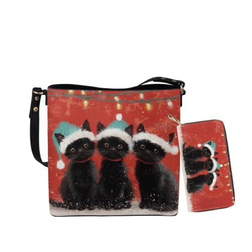 Image of HUGS IDEA Leather Purses and Handbag for Women Bucket Bag with Wrist Wallet 2 Packs