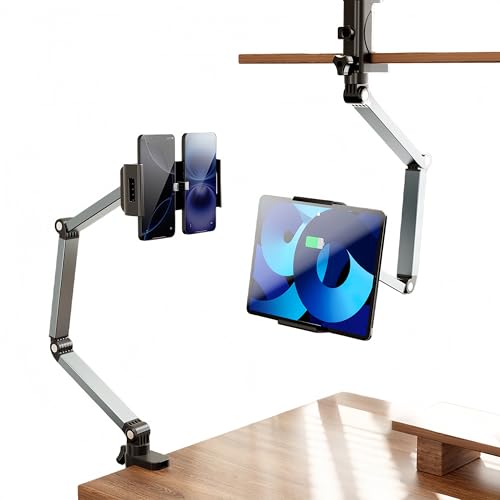Briteroh Aluminum Foldable Arm Tablet Stand 360 Rotatable Phone Holder iPad Stand Adjustable Tablet Mount for 4.7-13 iPad iPhone Galaxy Tab Compatible with Desk Bedside Kitchen Gray