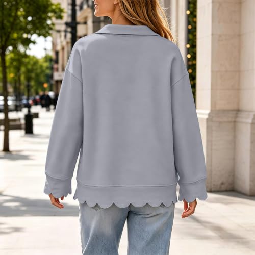 Oversized Sweatshirt for Women Scalloped Cotton Polo Cute Sweatshirts - image 3
