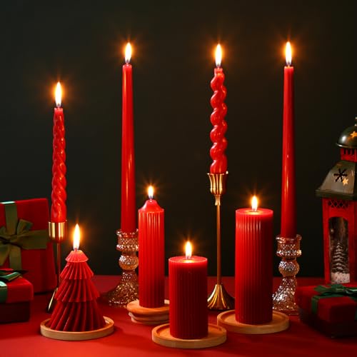 Nuanchu 8 Pieces Christmas Candle Stick Sets Spiral Taper Twisted Candlesticks Scented Smokeless Soy...