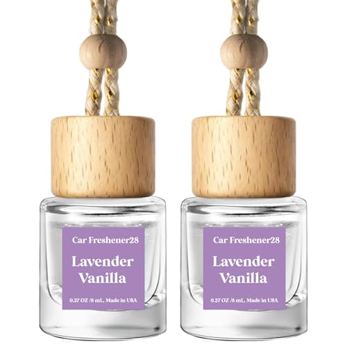 Image of C Classy Hanging Car Air Freshener 2 Pack, Lavender Vanilla Essential Oil Diffuser, Long-Lasting Fragrance, Cute Glass Bottle Car Accessories for Women & Men, Made in USA