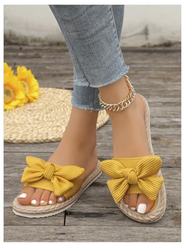 Image of GORGLITTER Women's Bow Flat Sandals Open Toe Slip On Slide Slipper Shoes | Sandals Women Comfortable, Dressy Sandal Women, Y2k Shoes, Dress Slippers for Women, Flats
