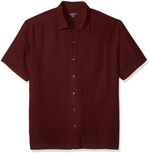 Van Heusen Men's Size Big Air Short Sleeve Button Down Poly Rayon Stripe Shirt, Legacy Red Syrah, 3X-Large Tall