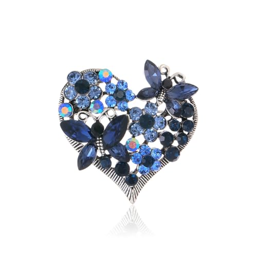 Image of Rhinestone Heart Brooch Sparkling Crystal Flower Brooch Pin Vintage Crystal Butterfly Pin Elegant Heart Insect Clothing Bags Hats Accessories Wedding Birthday Party Christmas Jewelry for Women
