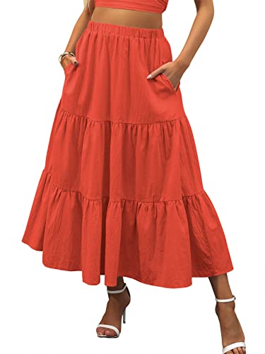 Image of ANRABESS Women's Summer Boho Flowy Swing Tiered A-Line Maxi Skirt 2026 Fashion Trendy Elastic Waist Pleated Long Beach Dress