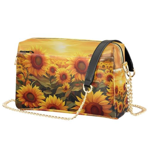 Sac à bandoulière en cuir PU souple et résistant imprimé tournesols