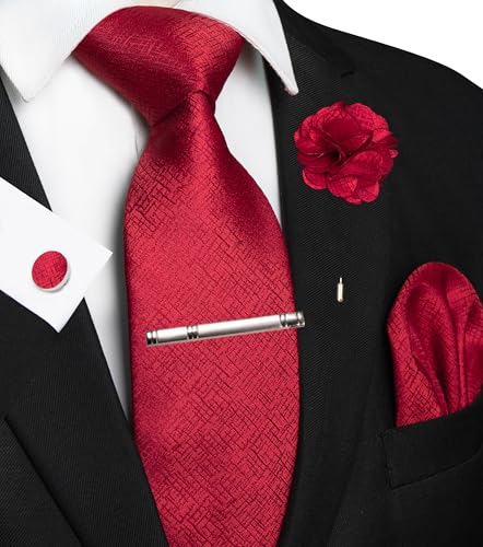 Image of JEMYGINS Mens Tie and Pocket Square,Lapel Pin,Cufflinks,Tie Clip Sets with Gift Box 5PCS