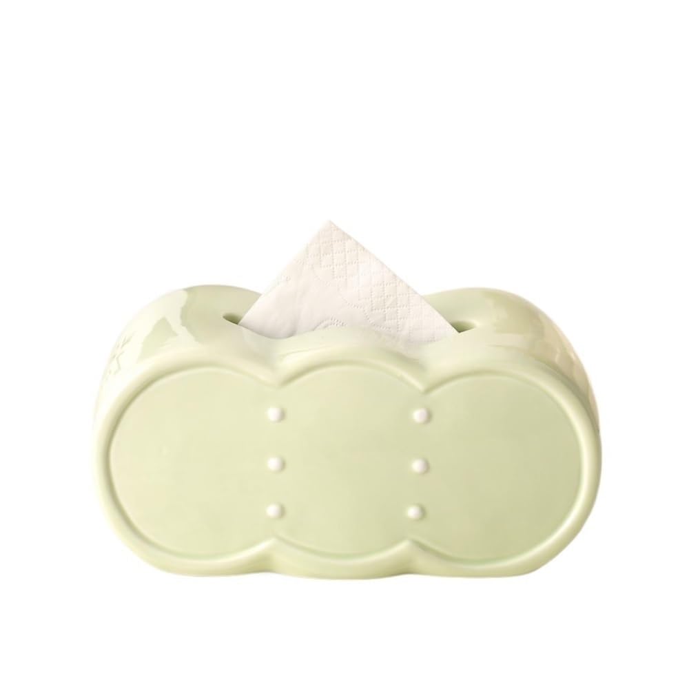 Tissue Case Tissue Box Square Ceramic Home Bedroom Living Room Desktop Organizer Tissue Dispenser(Green)