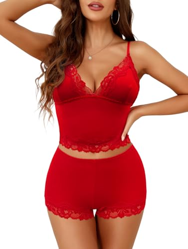 Image of Lilosy Sexy Sheer Floral Lace Pajamas Lingerie Set High Waist Sleepwear Bra and Panty 2 Piece Nightwear
