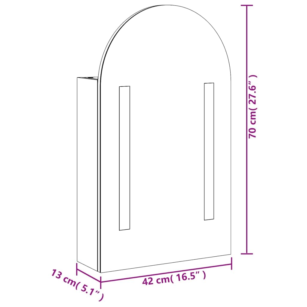 vidaXL Szafka łazienkowa z lustrem i LED, łukowa, biała, 42x13x70 cm