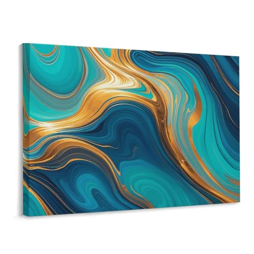 Toile murale bleu turquoise et doré pour sublimer votre chambre à coucher