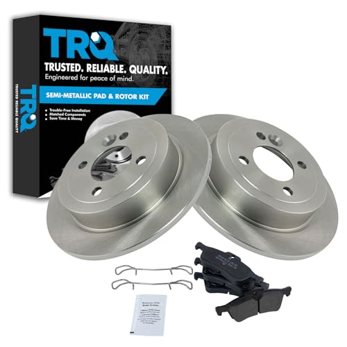 Image of TRQ Rear Brake Pad and Rotor Set Semi Metallic Solid Rotors | For 2002-2006 Mini Cooper