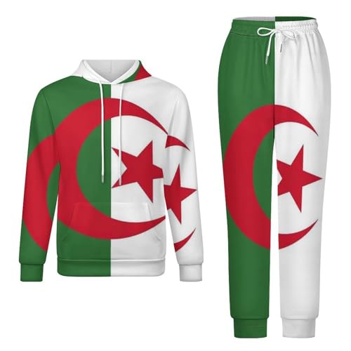 Ensemble Survêtement Pour Homme Avec Veste Capuche Haut Jogging Bas Ensemble Survêtement Avec Poches Survêtement Imprimé Drapeau République D'Algérie...