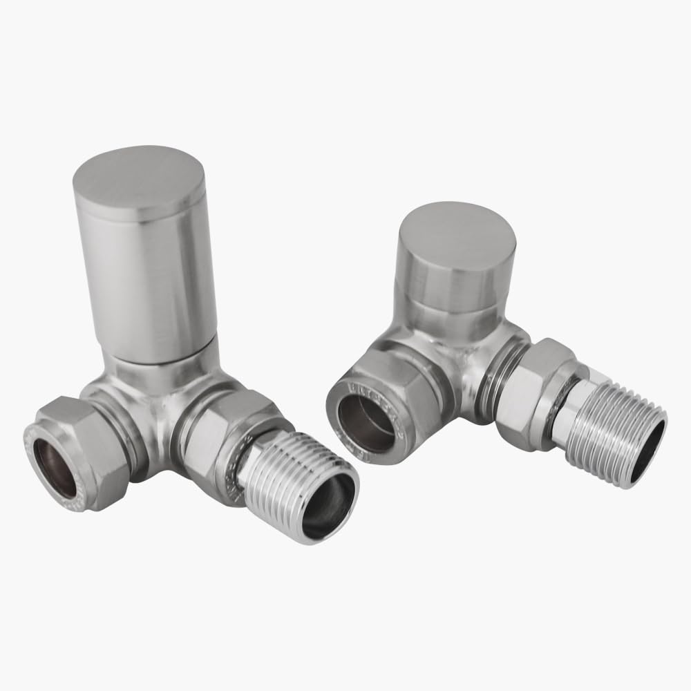 Nrg Corner - Satin Nickel Modern 15Mm Designer Manual Corner Radiator Valves + Lockshield Valves Satin Nickel