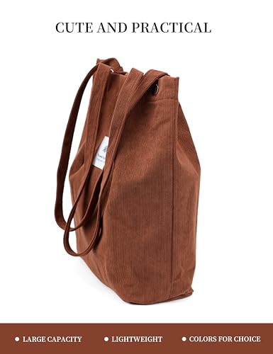 Image of TOPASION Cute Corduroy Tote Bag Canvas Shoulder Handbags for Women Travel Shopping