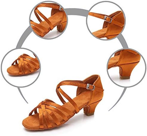 YKXLM Latin Dance Shoes Ballroom Women Salsa Tango Performance Practice Dancing Shoes.259,1.5" heel,Brown,8 US | Image 3