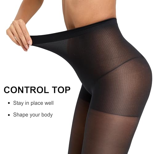 CozyWow 40D Sheer Tights for Women, Durable Control Top Pantyhose, High Waist Stockings with Reinforced Toe3