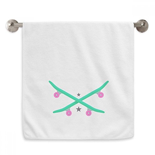 Serviette de toilette ski planche à roulettes blanche débarbouillette rose vert - 2