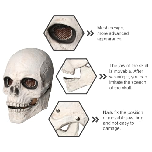 Kjocos Skull Mask Moving Jaw Halloween Creepy Skeleton Latex Mask With Gloves Full Head For Adults Party Costumes thumb #1