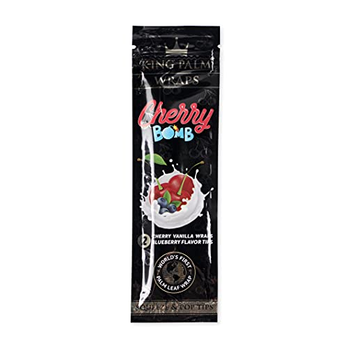 King Palm Flavors Wrap With Flavored Filter Tip - Cherry Bomb (2Pk 15Ct Display) - All Natural Rolling Papers - Flavored Filter Tips - Natural Palm Leaf Wrap #TOP6