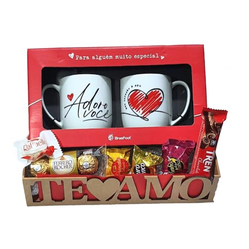 Cesta De Chocolates Te Amo com Canecas Adoro Você E Bombons. Pronta para Presentear