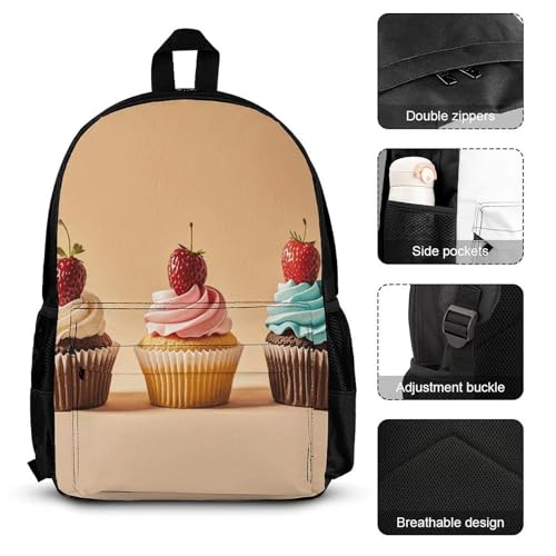 3-in-1 Backpack Combination Set Cupcakes Print 3Pcs Backpack Sets Travel Daypack with Lunch Bag And Cosmetic Bag3