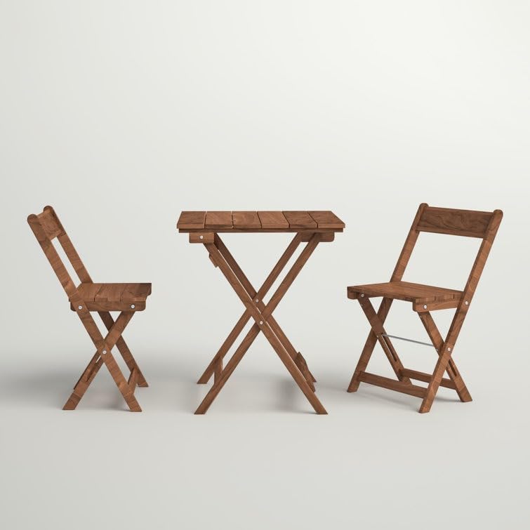 2 - Person Outdoor Dining Set, Folding Patio Furniture for Backyard, Balcony, Chairs, Coffee Table, 3-Piece Acacia Wood Bistro Set. (Brown)